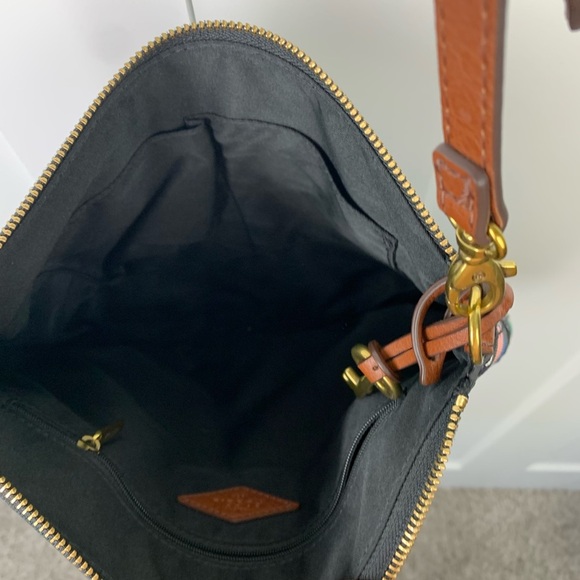 Fossil Fiona Crossbody Purse Black Floral Print Faux Leather Large - Picture 4 of 9